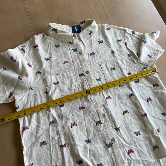 NEW Rae Dunn Linen Blend Butterfly Short Sleeve Collared Button Down Shirt, XL - Picture 5 of 9